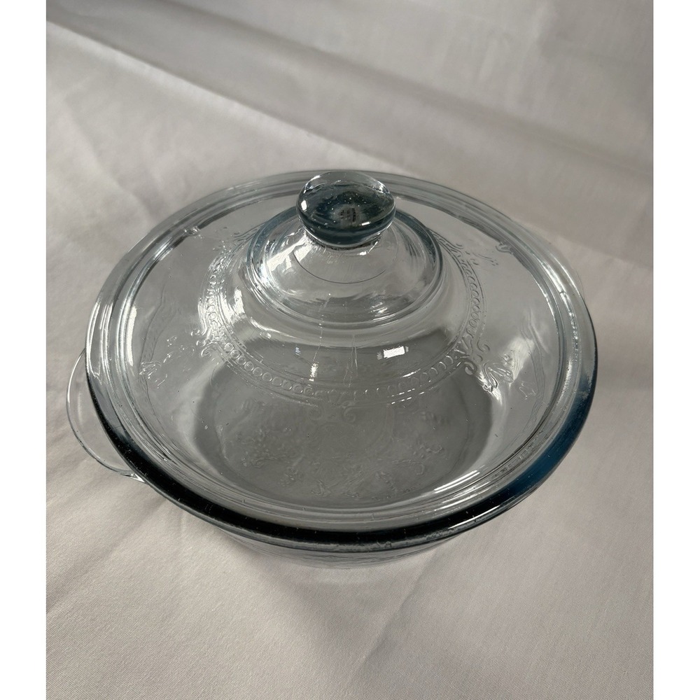 VTG Fire King Sapphire Blue Casserole Dish & Lid Philbe Embossed 7" D x 2.5" H - Picture 16 of 16